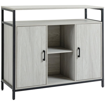 HOMCOM Modern Sideboard, Steel Frame Storage Cabinet with 2 Doors and Adjustable Shelves for Living Room, Hallway, Light Grey 