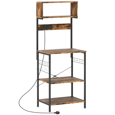 HOMCOM Kitchen Storage Rack, Bakers Rack with Power Outlet, USB Charger, Rustic Brown 