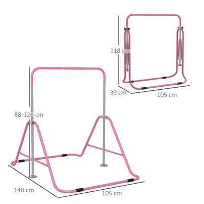 HOMCOM Kids Gymnastic Bar, with Adjustable Height, Foldable Horizontal Bars - Pink 