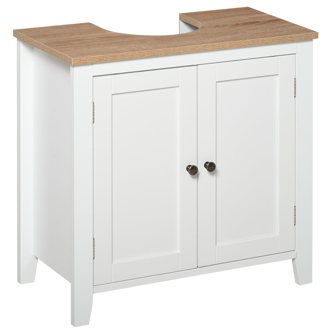 kleankin Bathroom Sink Cabinet, Bathroom Floor Storage Cabinet with 2 Doors Pedestal Under Sink Design, Space Saver Organizer Freestanding with Internal Adjustable Shelf, White 