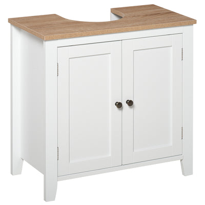 kleankin Bathroom Sink Cabinet, Bathroom Floor Storage Cabinet with 2 Doors Pedestal Under Sink Design, Space Saver Organizer Freestanding with Internal Adjustable Shelf, White 