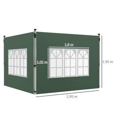 Outsunny Gazebo Side Panels, Sides Replacement with Window for 3x3(m) or 3x4m Pop Up Gazebo, 2 Pack, Green 