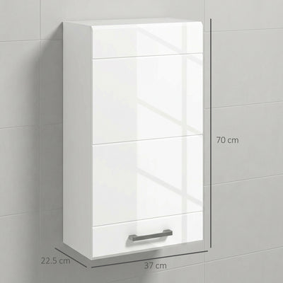 kleankin Bathroom Wall Cabinet, High Gloss Bathroom Storage Cabinet with Soft-Close Door, 3 Shelves, Adjustable Shelf, White