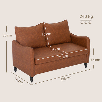 HOMCOM Faux Leather Marble-Effect Two-Seater Sofa - Brown 