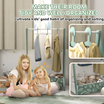 AIYAPLAY Baby Clothing Rack with Hangers, Storage Shelf for Bedroom, Leaf Theme, for Ages 3-6, Green 