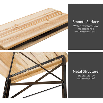 Outsunny Portable Folding Camping Picnic Trestle Beer Table and Bench Set Garden BBQ Chairs Stools Wooden Wood (120cm(L) x 25cm(W) x 46cm(H)) 