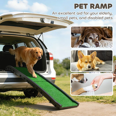PawHut Foldable Dog Ramp with Artificial Anti-slip Surface, Portable & Lightweight, for Cars, Home, 155 x 38.5 x 15.5 cm 