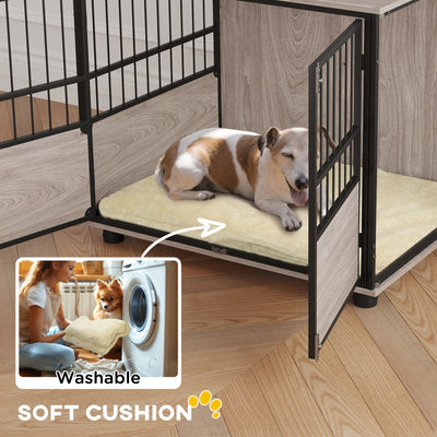 PawHut 80cm Furniture Style Dog Crate Dog Cage End Table Indoor with 3 Doors Soft Washable Cushion, for Medium Sized Dogs 