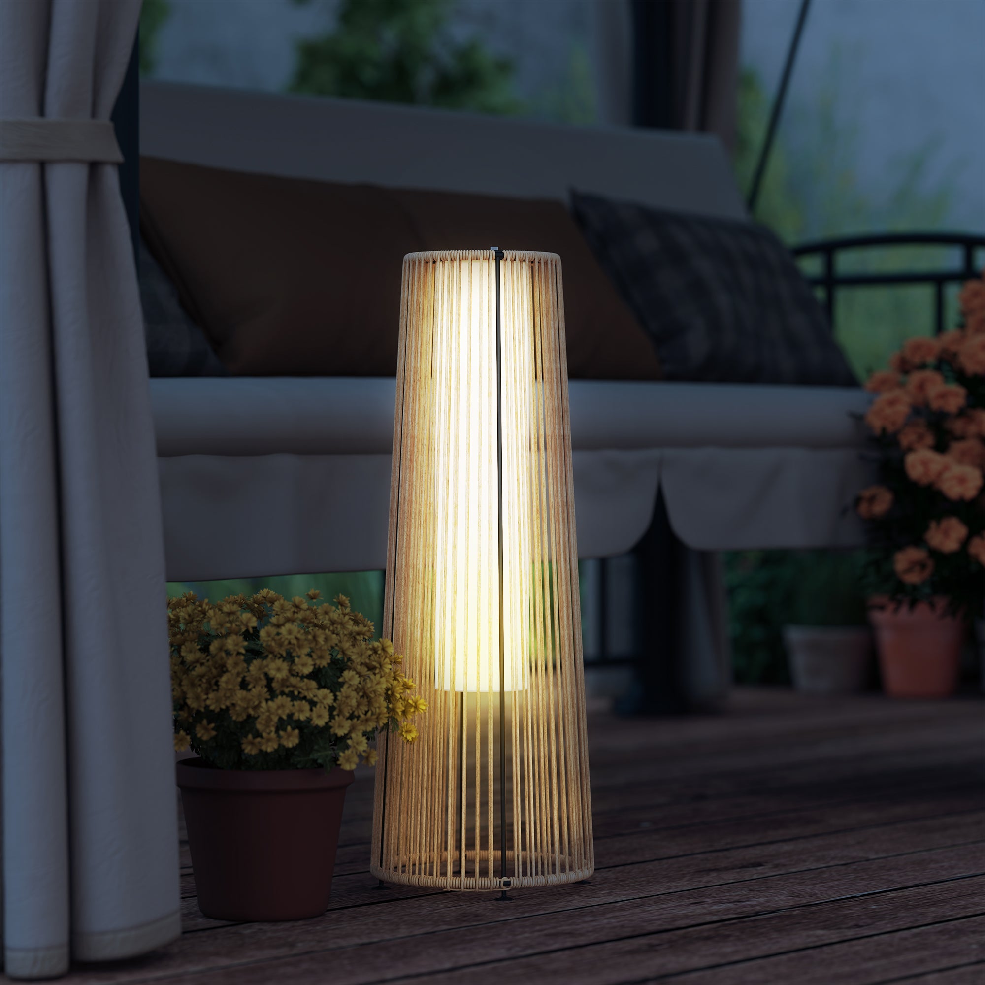 Outsunny Patio Garden Solar Powered Lights Woven Resin Wicker Lantern Auto On/Off 