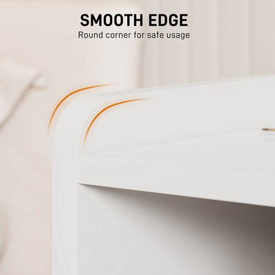 HOMCOM Bedside Table with 2 Drawers and Open Shelves - High Gloss White 