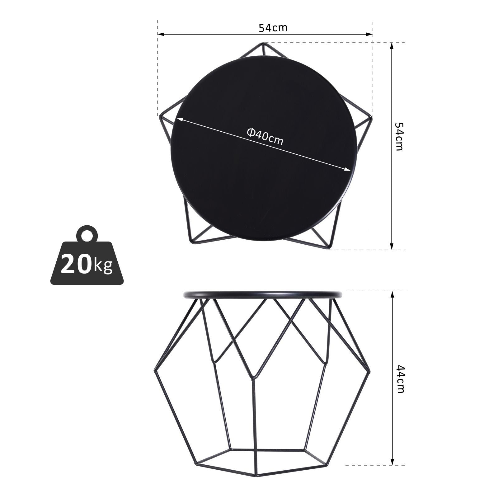 HOMCOM Round Side Table, Minimalist End Table with Steel Frame, Small Coffee Table for Living Room, Bedroom, Black 