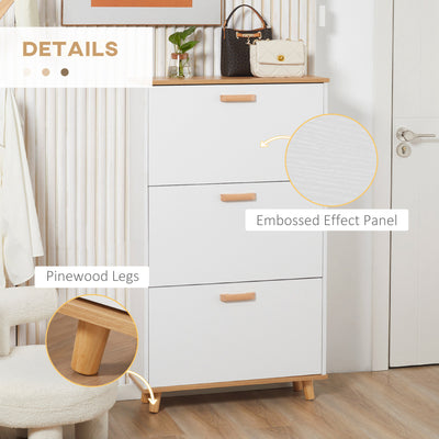 HOMCOM Narrow Shoe Cabinet, Slim Shoe Storage Cabinet with 3 Flip Drawers and Adjustable Shelves, 12 Pair of Shoes Organizer for Hallway, Entryway, White 
