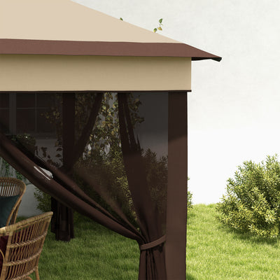 Outsunny 3 x 3(m) Pop Up Gazebo, Height Adjustable Instant Event Shelter with Netting and Carrying Bag, Beige 