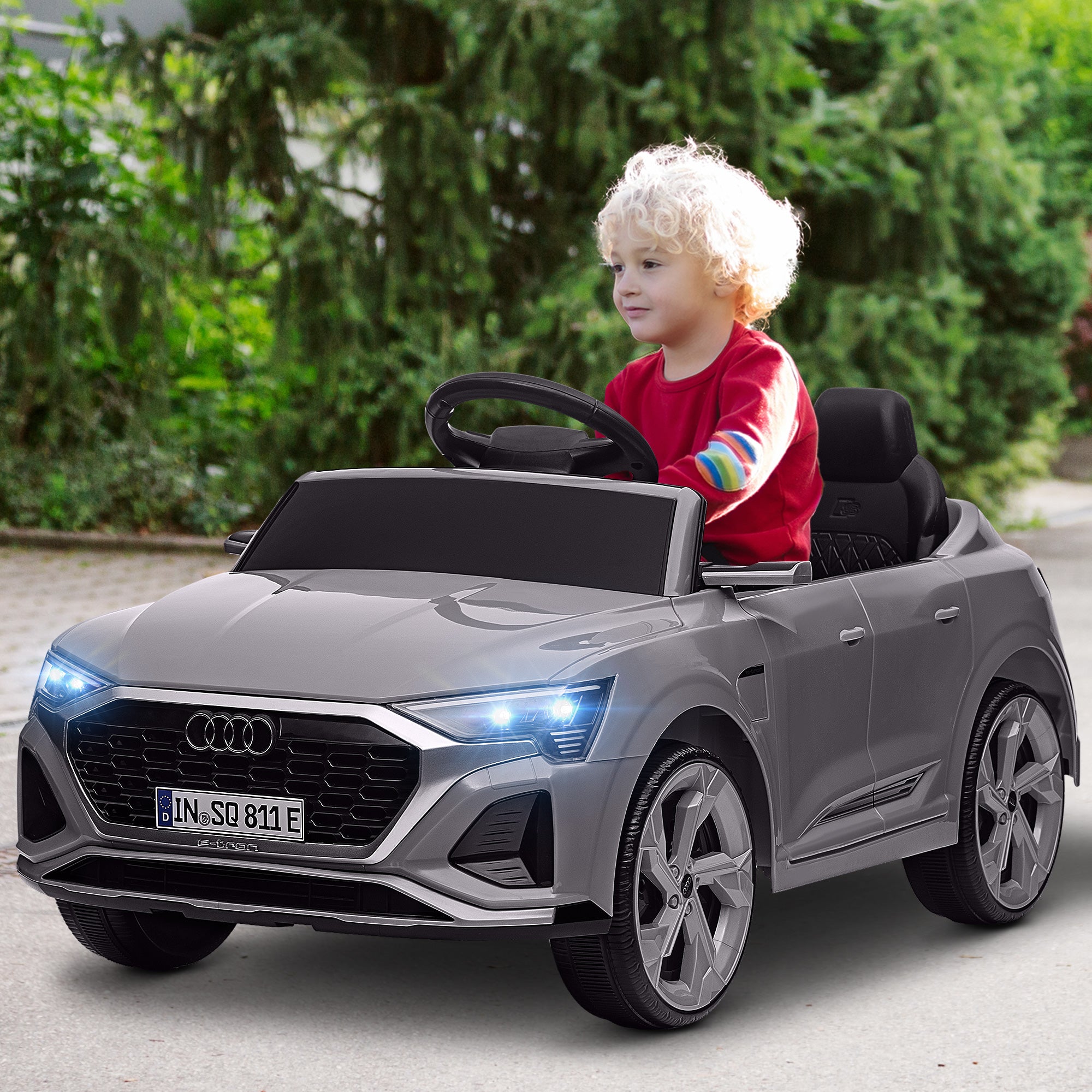 AIYAPLAY Audi Q8 e-tron Sportback Licensed 12V Ride on Car w/ Remote, 4 Spring Suspension Wheels, Headlights, Music, Horn - Grey 