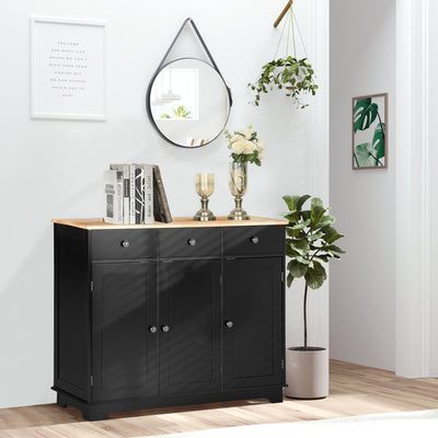 HOMCOM Sideboard with Rubberwood Top and Adjustable Shelves for Dining Room, Kitchen - Black 