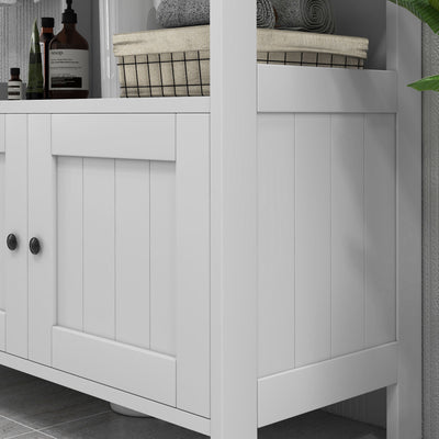 kleankin Pedestal Under Sink Cabinet with Double Doors, Modern Bathroom Vanity Storage Unit with Shelves, White 
