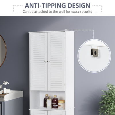 HOMCOM Tall Freestanding Bathroom Cabinet Retro Shutters w/ 3 Compartments Shelves Elevated Base Narrow Organiser White 60L x 30W x 182.5H cm 