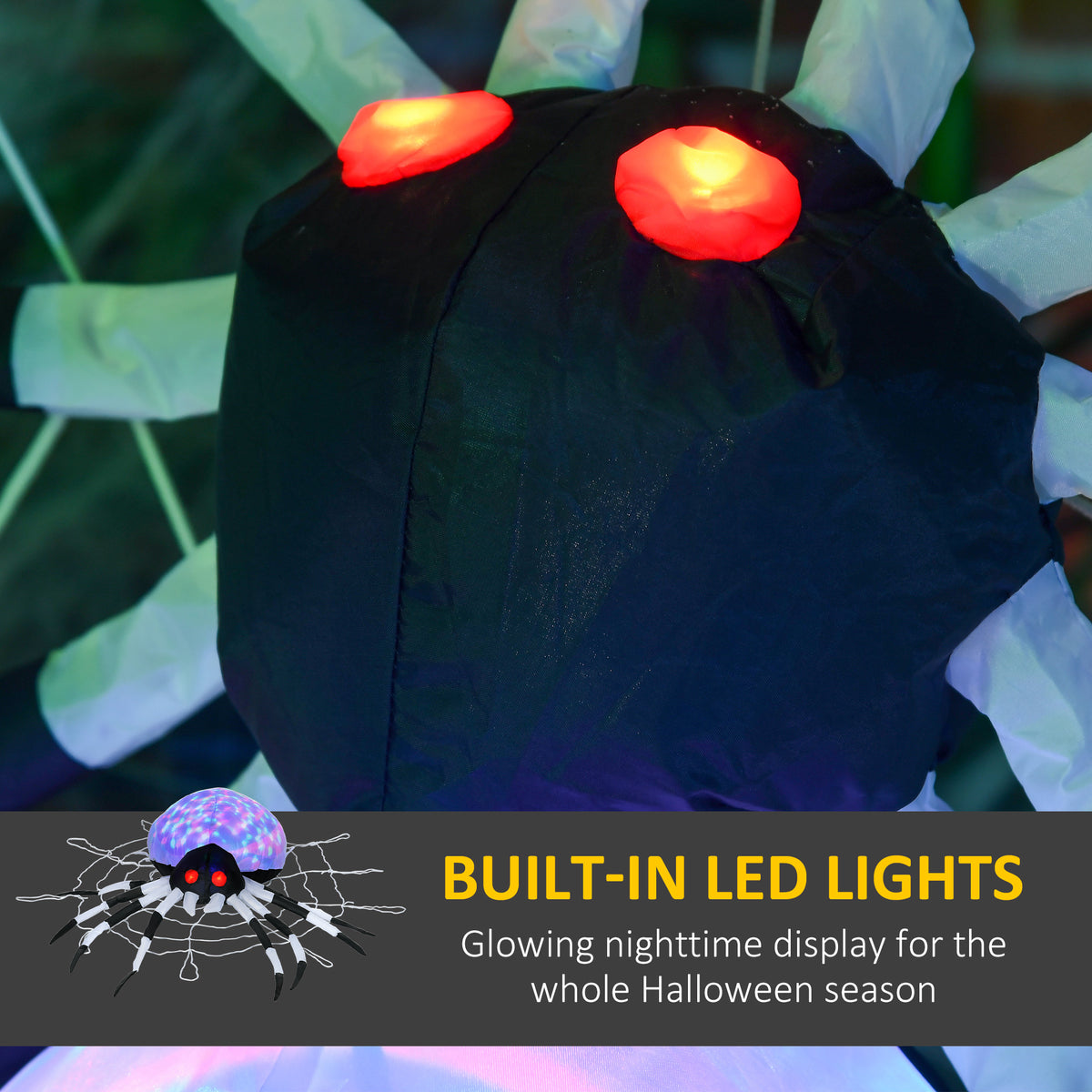 HOMCOM 5FT Long Halloween Inflatable Spider, Hanging Giant Spider with Colourful LED Light, Blow-Up Outdoor LED Garden Display for Lawn, Party 