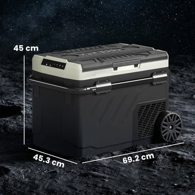 Outsunny 40L Compressor Car Fridge Freezer, Dual Zone Camping Refrigerator with App Control, Telescopic Handle, -20℃-20℃ 