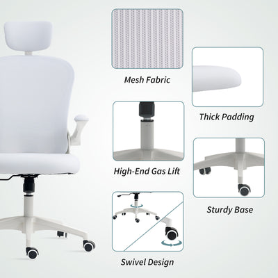 Vinsetto Multi-Adjustable Office Chair, with Lumbar Support, Headrest and Mesh Back - White 
