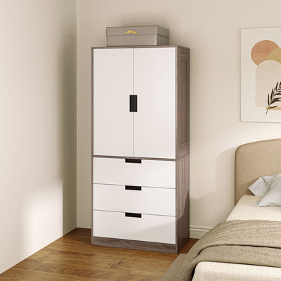 HOMCOM Two Door, Two Drawer Wardrobe - White/Brown 