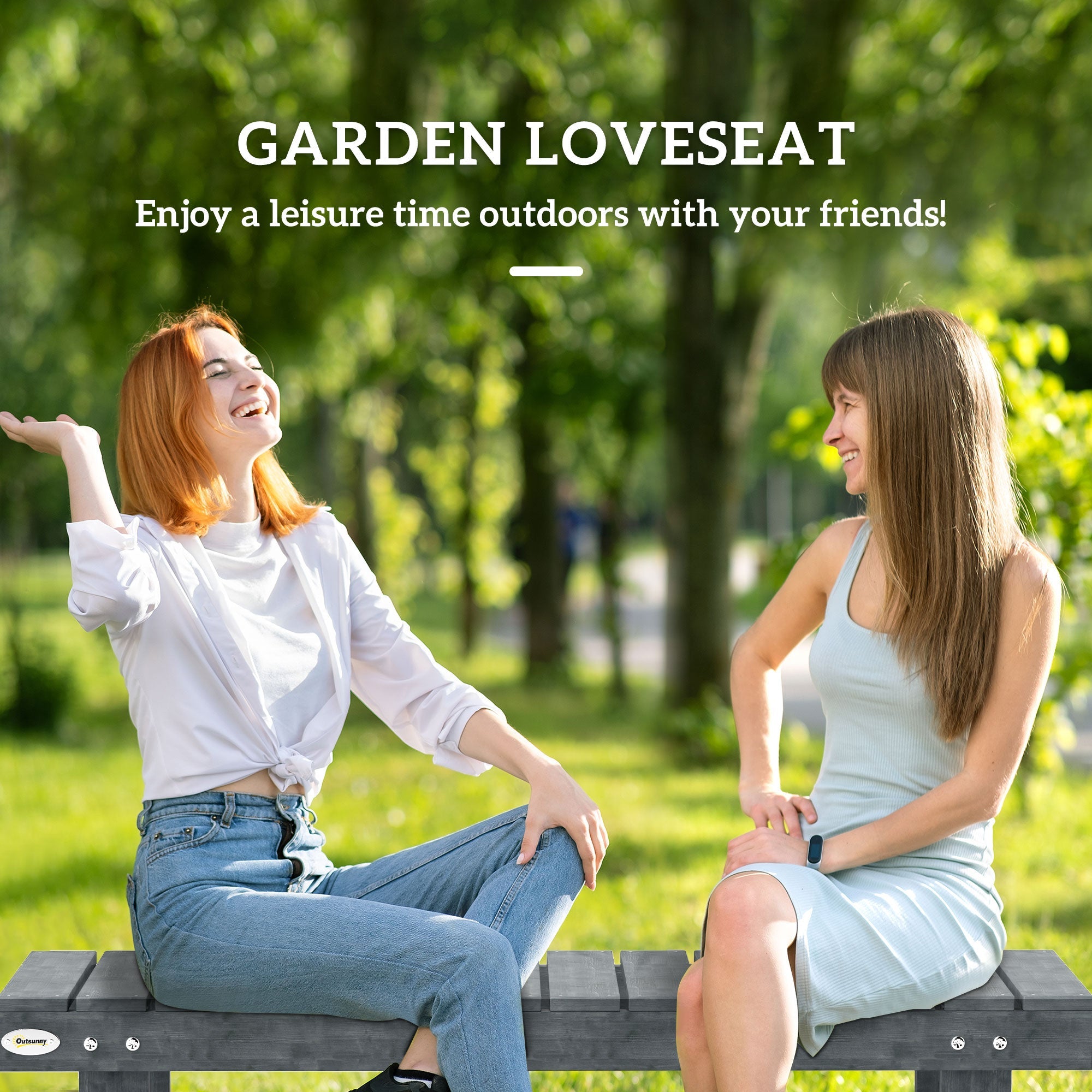 Outsunny 2-Seater Garden Wooden Bench, Grey 