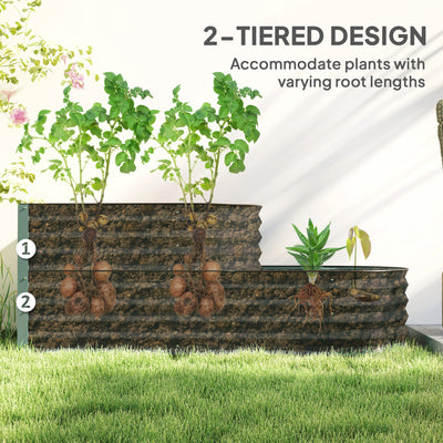 Outsunny Two-Tier Galvanised Steel Garden Planter - Light Green 