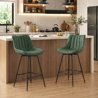 HOMCOM Set of 2 PU Leather Swivel Bar Stools - Dark Green