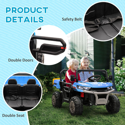 HOMCOM 12V 2 Seater Kids Electric Ride-On Car with Electric Bucket, Remote Control - Blue 