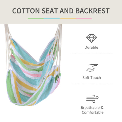 Outsunny Outdoor Hanging Rope Chair with Cotton Rope, Garden Hammock Chair with Wooden Support Bar Cotton Cloth, Portable Garden Chair for Patio & Tree, Green 