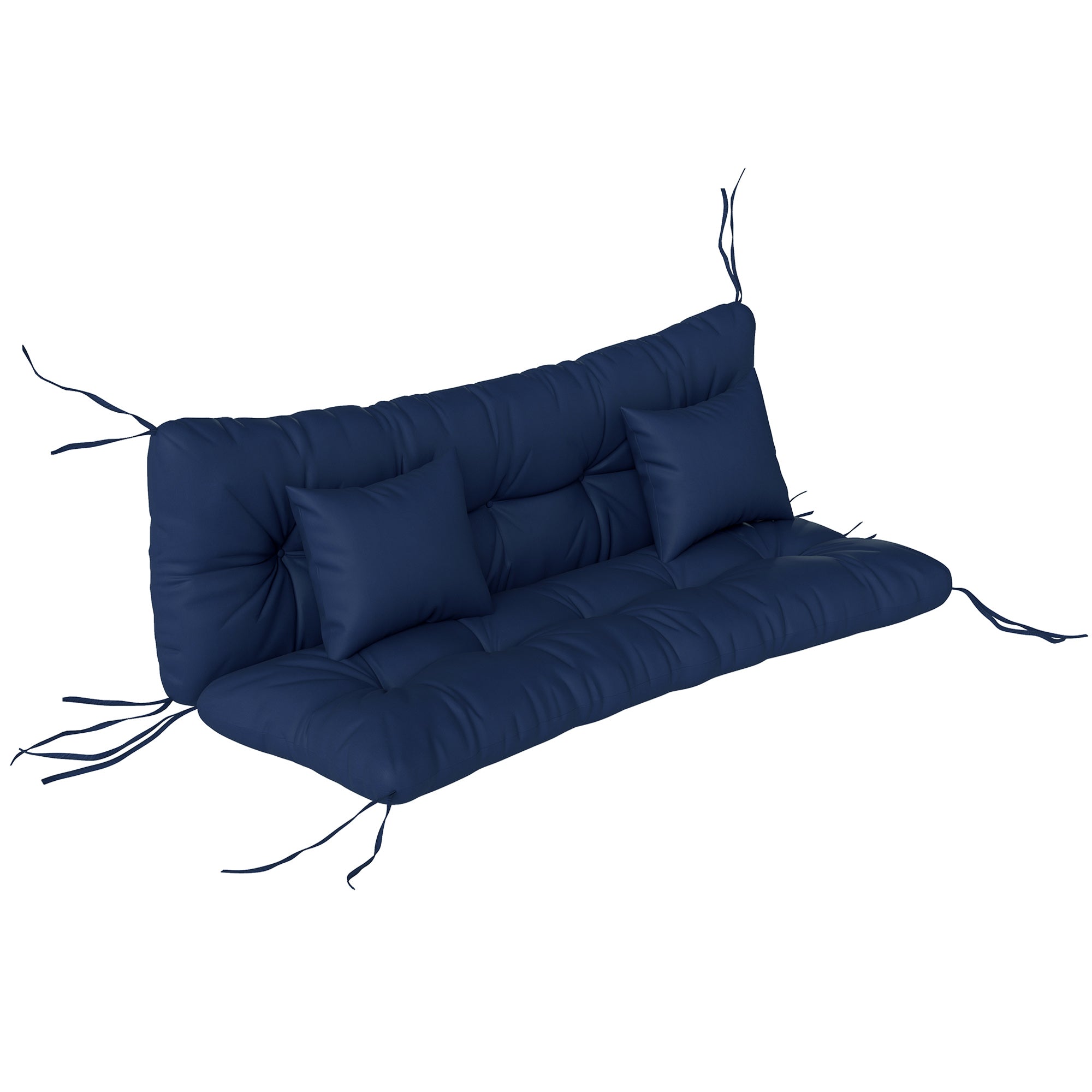 Outsunny Outdoor Seat Cushions Back Cushion with 2 Pillows, Water Repellent Seat Pads for 3-Seater Chair, Dark Blue 