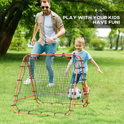 HOMCOM Double Sided Football Rebounder Net, Football Rebound Goal with Five Adjustable Angles, Orange 