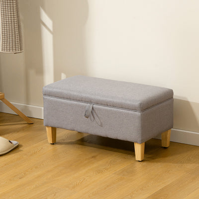 HOMCOM 30L Linen Storage Ottoman Padded Footstool with Rubberwood Legs for Storage Box, Bed End, Shoe Bench, Seating, Light Grey 