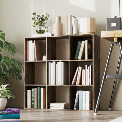 HOMCOM Nine-Cube Storage Shelf - Rustic Brown 