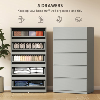 HOMCOM Chest of Drawers, 5-Drawer Storage Cabinets, Modern Dresser, Storage Drawer Unit for Bedroom 