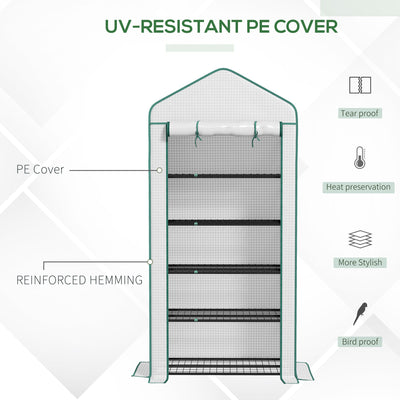 Outsunny 5 Tier Widened Mini Greenhouse with Reinforced PE Cover, Portable Indoor Outdoor Green House with Roll-up Door and Wire Shelves, 193H x 90W x 49Dcm, White 