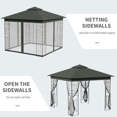 Outsunny 3 x 3(m) Steel Frame Double Roof Garden Gazebo - Grey 