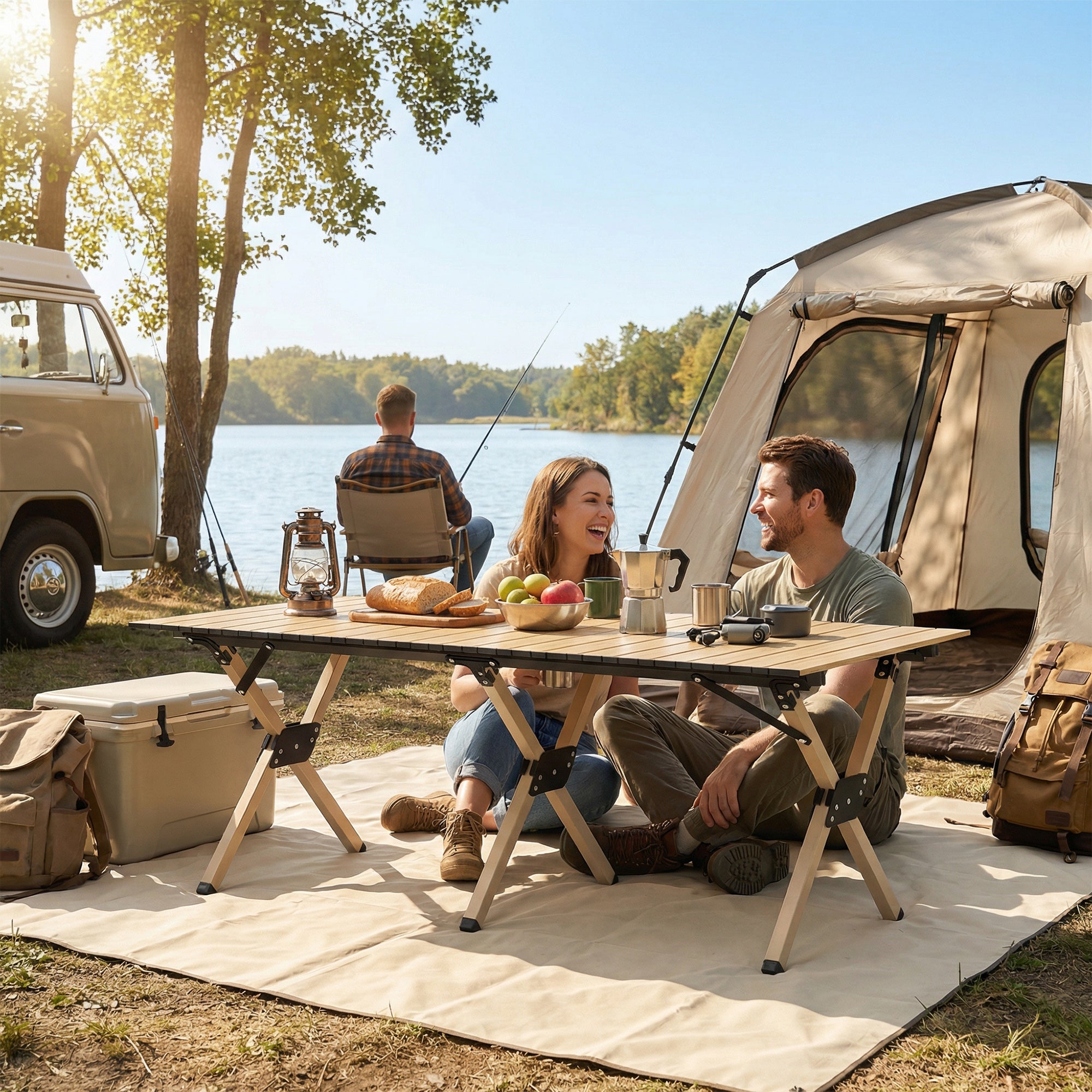 Outsunny 4ft Folding Camping Table, Waterproof Picnic Table with Roll Up Top and Metal Frame, Dark Brown 
