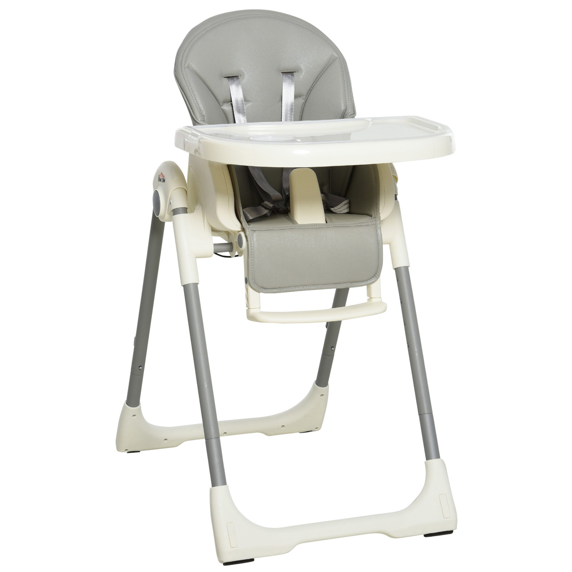 HOMCOM Foldable Baby High Chair Convertible Feeding Chair Height Adjustable with Adjustable Backrest Footrest and Removable Tray 5 Point Safety Harness for Kids 6 - 36 Months Grey 