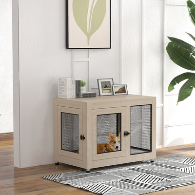 PawHut 2-in-1 Dog Cage & Side Table, with Two Doors, Cushion, for Large Dogs 