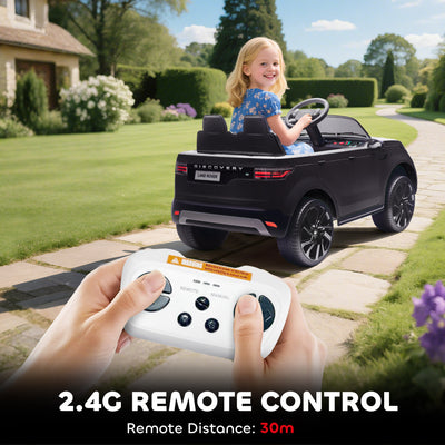 AIYAPLAY Land Rover Discovery Licensed 12V Kids Electric Car with Remote, 4 Wheel Suspension, Slow Start, Lights, Music, Black 