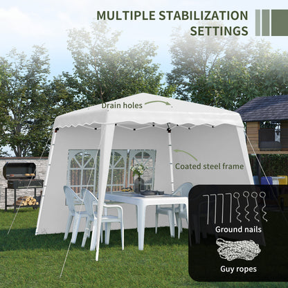 Outsunny 2.9 x 2.9m Pop Up Gazebo Canopy Tent with 2 Sidewalls and Carry Bag, Height Adjustable, UV50+ Party Tent Event Shelter for Garden, Patio, White