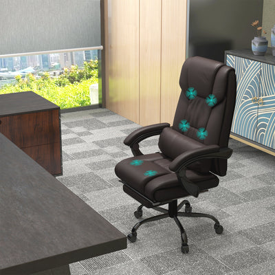 Vinsetto 6-Point Massage Office Chair, PU Leather Desk Chair with Adjustable Height and Footrest for Home Office, Brown 