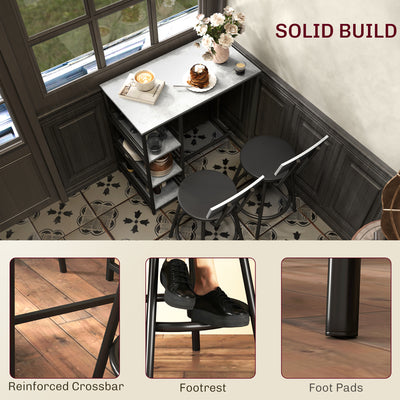 HOMCOM Three-Piece Kitchen Dining Set, with Shelves - Grey/Black 