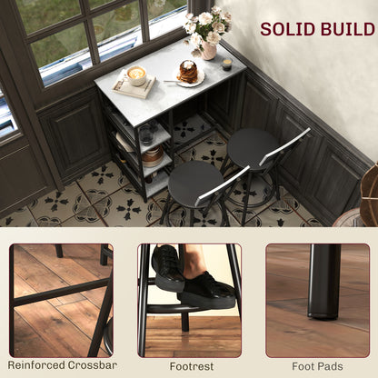 HOMCOM Three-Piece Kitchen Dining Set, with Shelves - Grey/Black