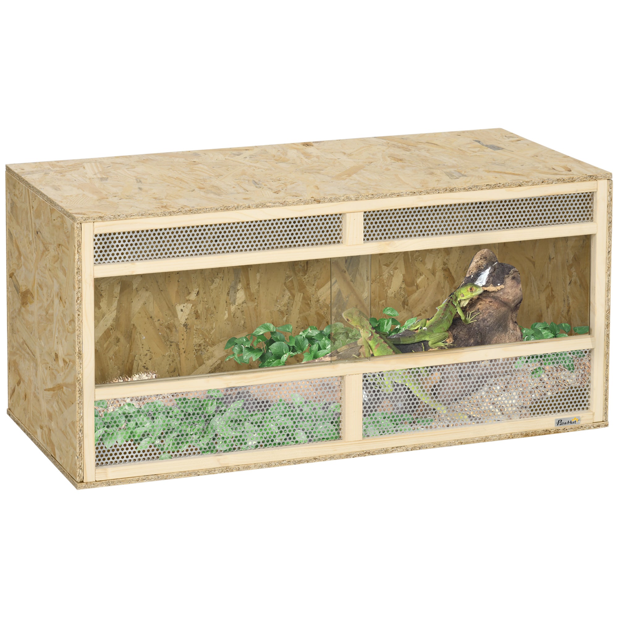PawHut Reptile Terrarium Vivarium Habitat w/ Transparent Sliding Doors, Breathable Mesh, for Lizards, Horned Frogs, Snakes and Chameleons, 100 x 47 x 47cm 