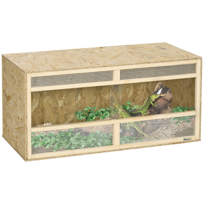 PawHut Reptile Terrarium Vivarium Habitat w/ Transparent Sliding Doors, Breathable Mesh, for Lizards, Horned Frogs, Snakes and Chameleons, 100 x 47 x 47cm 