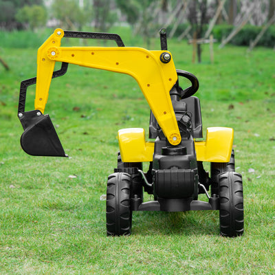 HOMCOM Kids Ride on Digger Pedal Go Kart Pretend Play Construction No Power Truck with Horn for 3 - 6 Years, Yellow 