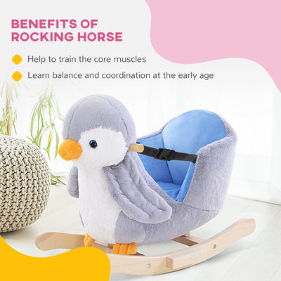 HOMCOM Children Kids Animal Rocking Horse Penguin Plush Musical Button 32 Songs Kid Rocker for 18+ Months 