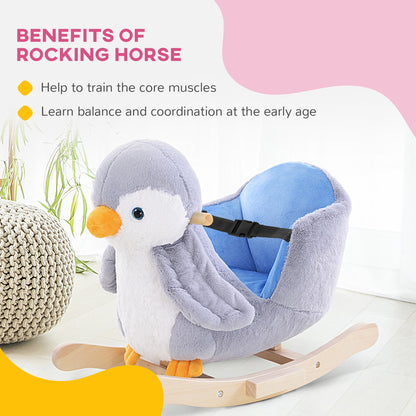 HOMCOM Children Kids Animal Rocking Horse Penguin Plush Musical Button 32 Songs Kid Rocker for 18+ Months 